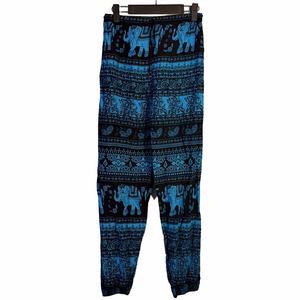 Blue Elephant Print Boho Harem Pants – Estimated Size Small/Medium